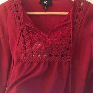 IZ Byer 3/4 Sleeve Sheer Red Shirt